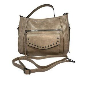 SAM & HADLEY Tan Studded Vegan Leather Tote Crossbody Adjustable Shoulder Bag